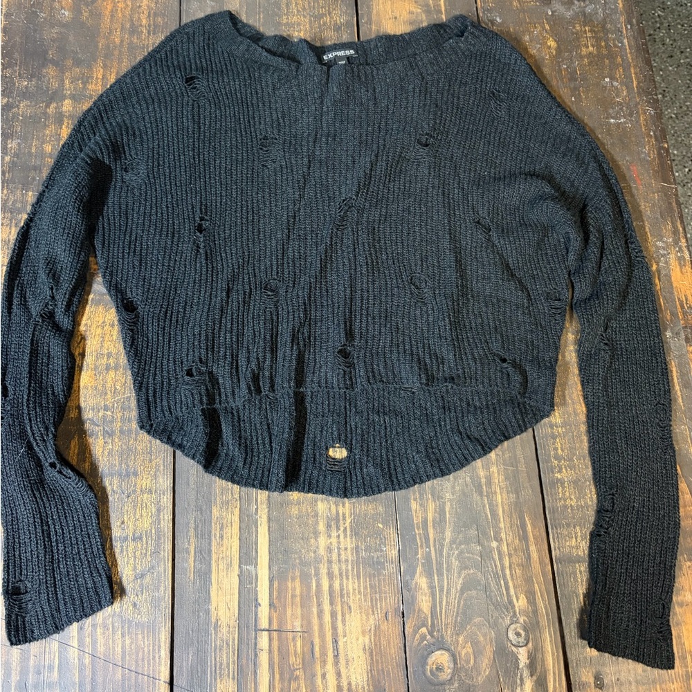 Express Cropped Distressed Sweater